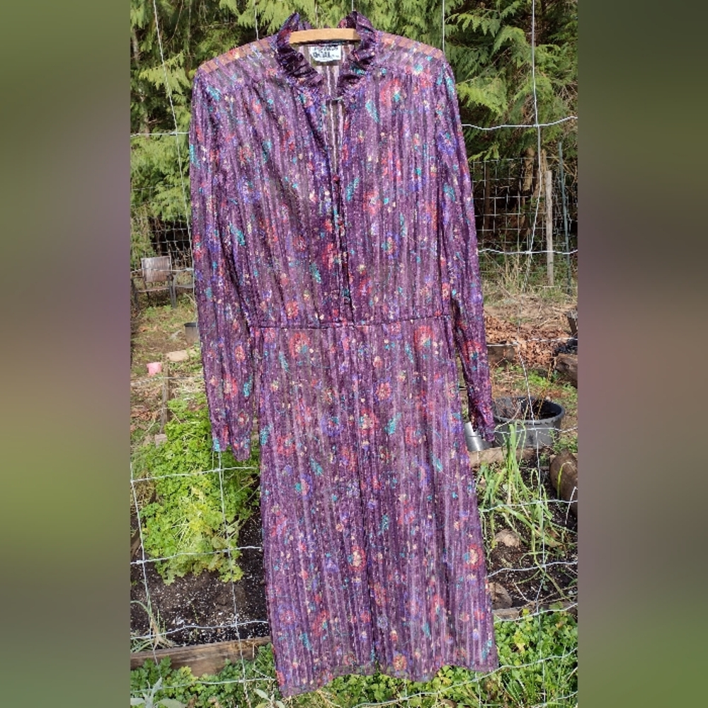 Vintage Transparent Floral Purple Dress